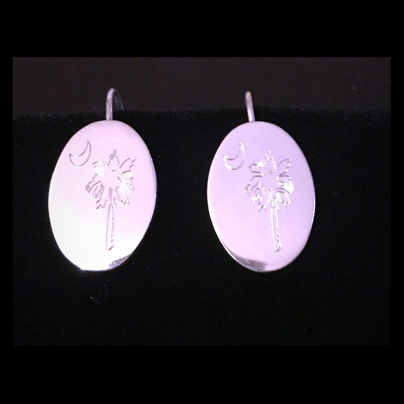 🛍 Oval Tree/Moon SC Flag 925 Sterling Earrings - Picture 2 of 4